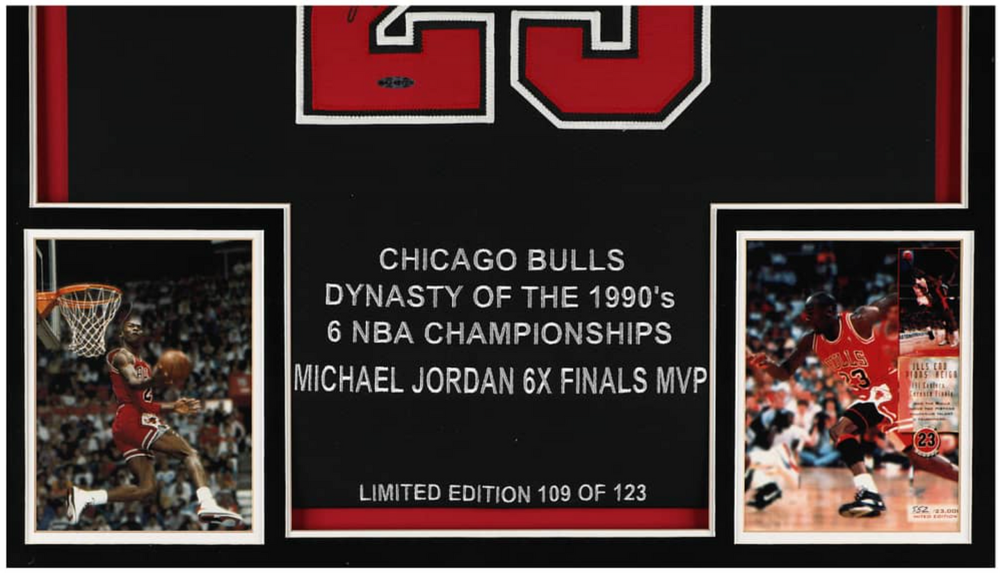 Michael Jordan Signed, Framed Chicago Bulls Dynasty Jersey Collection (3 Different) - Each #109/123, 32.75 x 42.75 - Beckett LOAs (3)