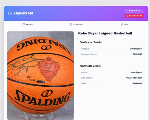 obe Bryant Signed Laser Engraved Logo Basketball Upper Deck Authentic 112/124